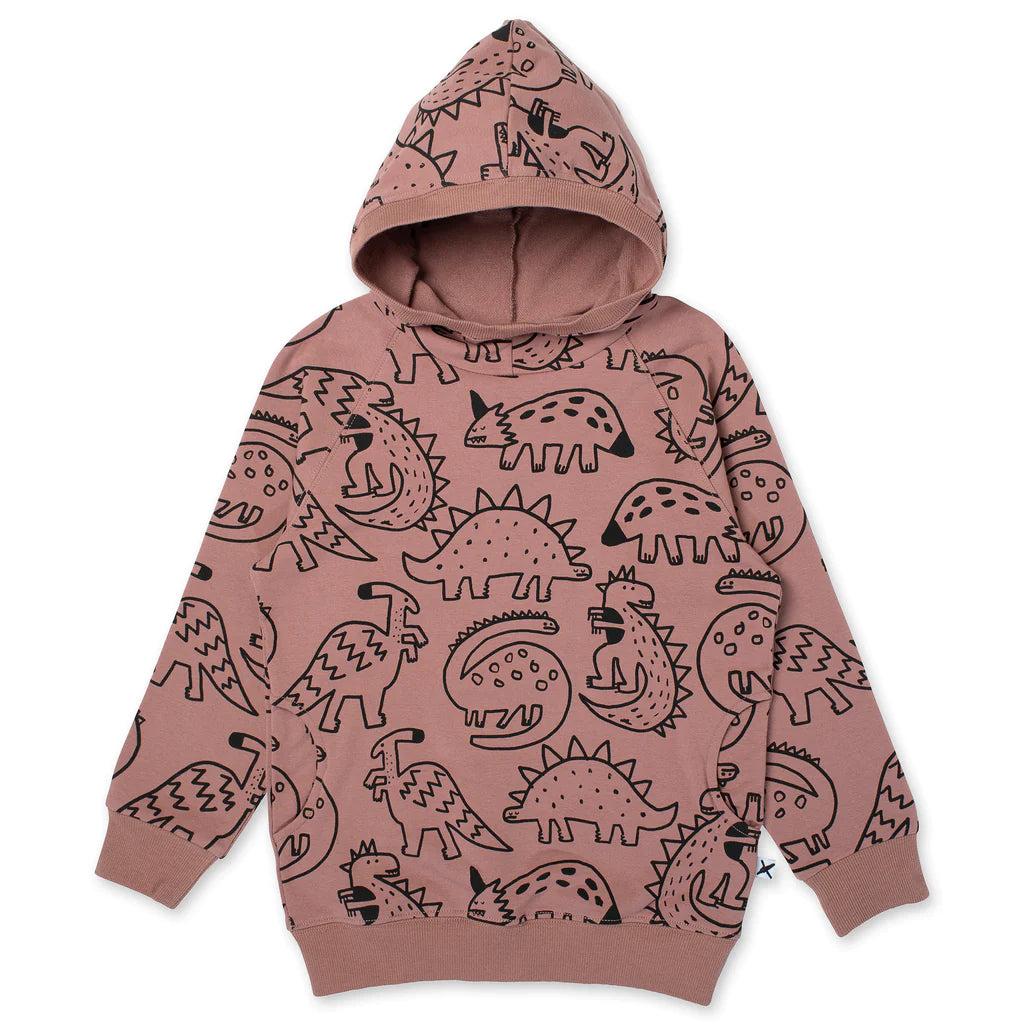 Minti Sketched Dinos Hood - Chocolate