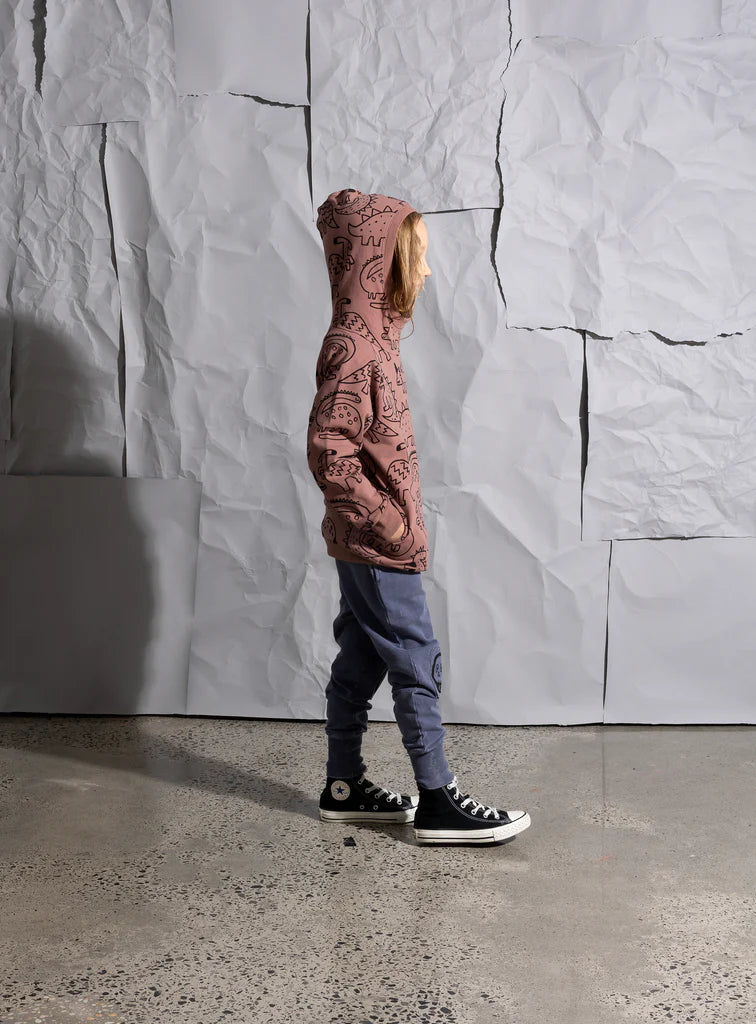 Minti Sketched Dinos Hood - Chocolate