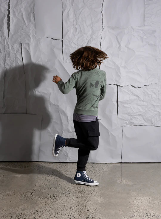 Minti Animal Surfers Crew - Olive Wash