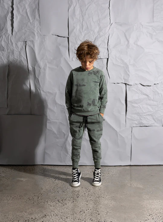 Minti Animal Surfers Crew - Olive Wash