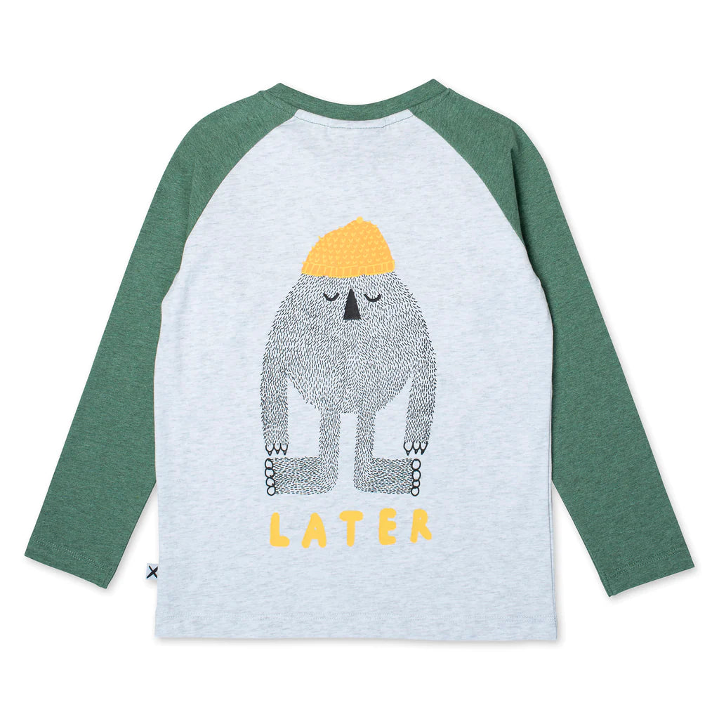Minti Hello Later Yeti Tee - White Marle/Forest Marle