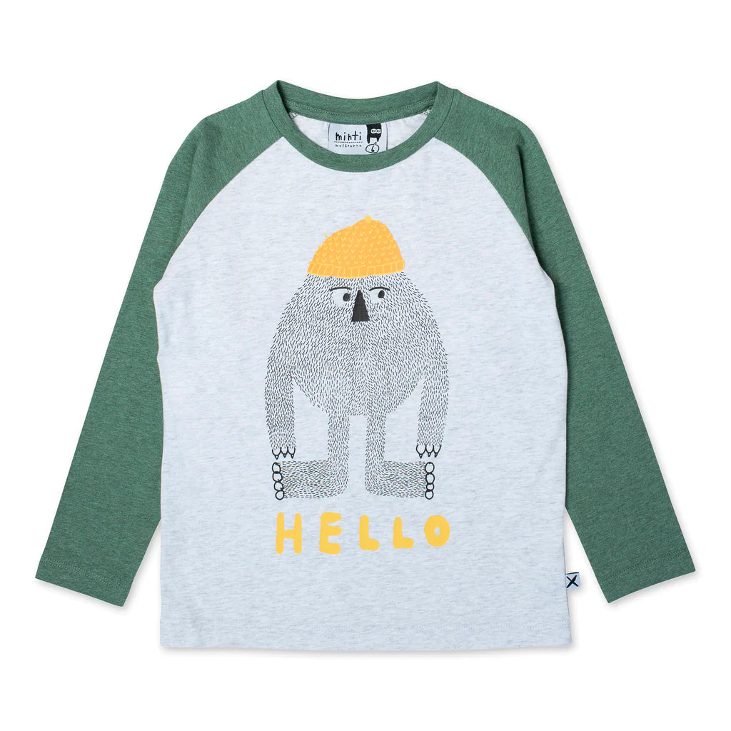 Minti Hello Later Yeti Tee - White Marle/Forest Marle