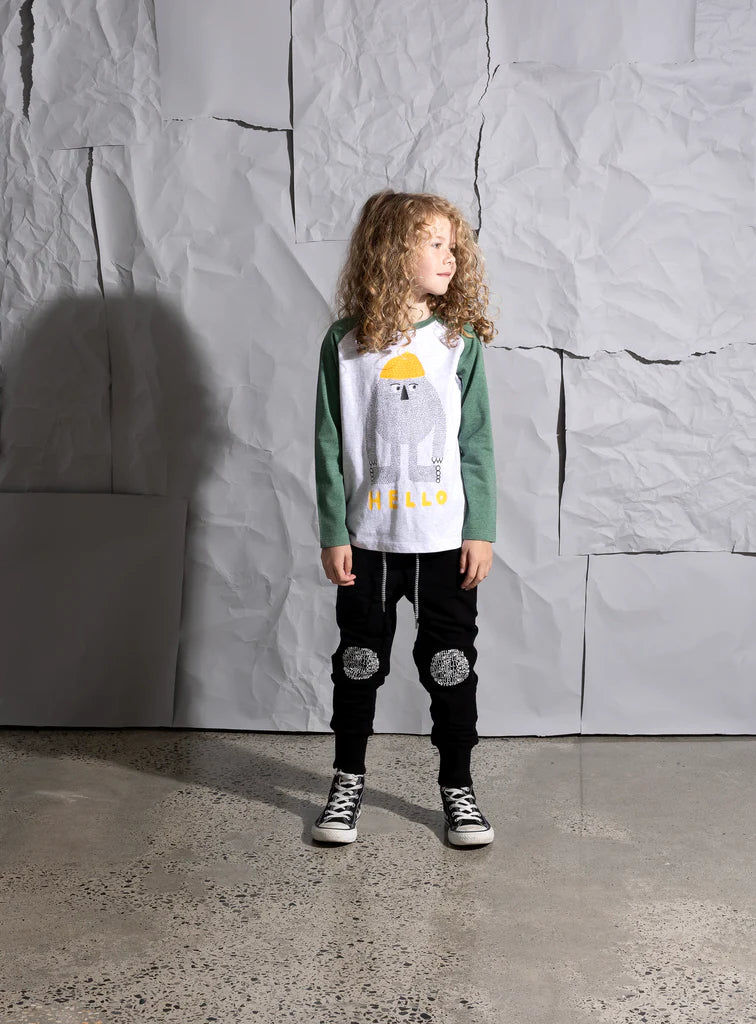 Minti Hello Later Yeti Tee - White Marle/Forest Marle