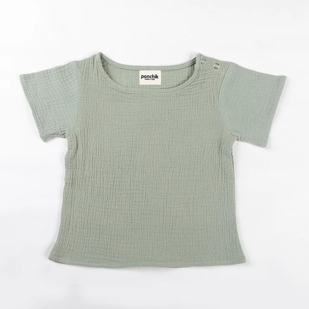 Ponchick Muslin Cotton T Shirt - Artichoke Green