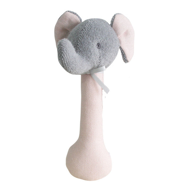 Alimrose Pink Linen Elephant Stick Rattle