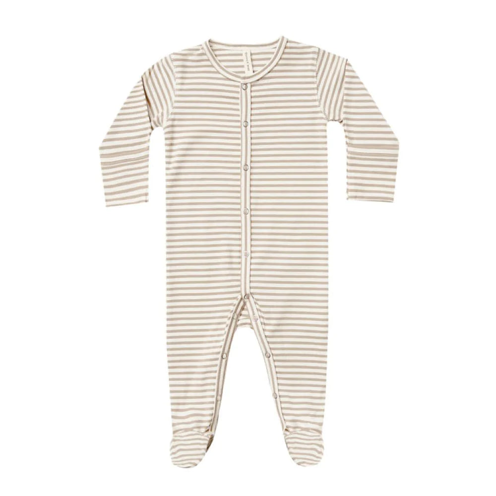 Quincy Mae Full Snap Footie - Warm Grey Stripe