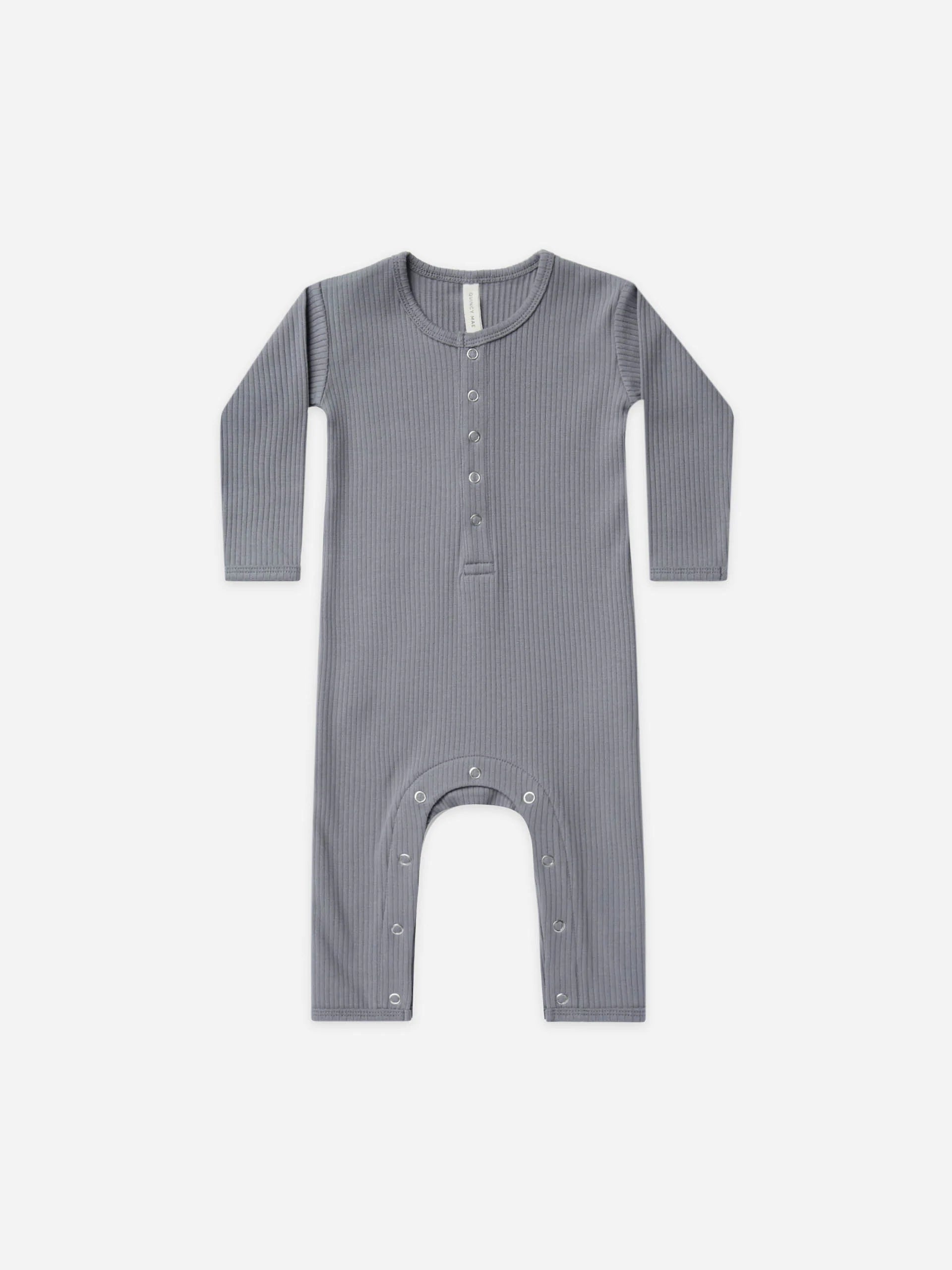 Quincy Mae Ribbed Baby Jumpsuit - Washed Indigo