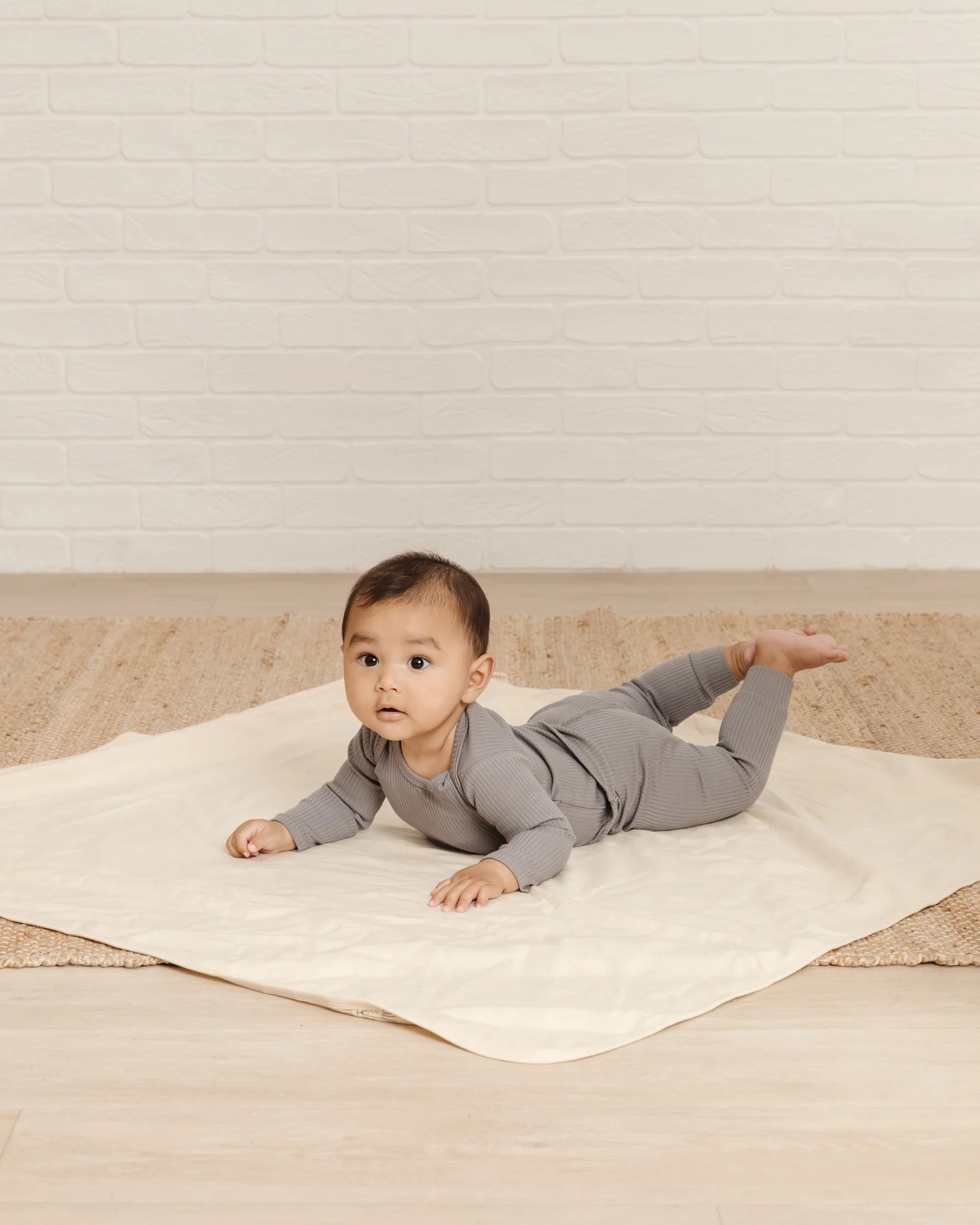 Quincy Mae Ribbed Longsleeve Bodysuit - Washed Indigo