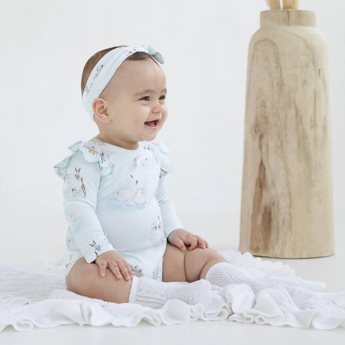 Aster & Oak Swan Flutter Onesie - Pale Blue