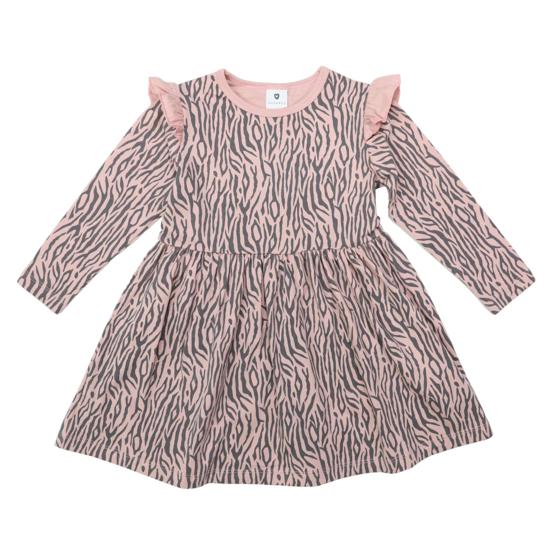Korango Tiger Stripe Frill Dress - Dusty Pink