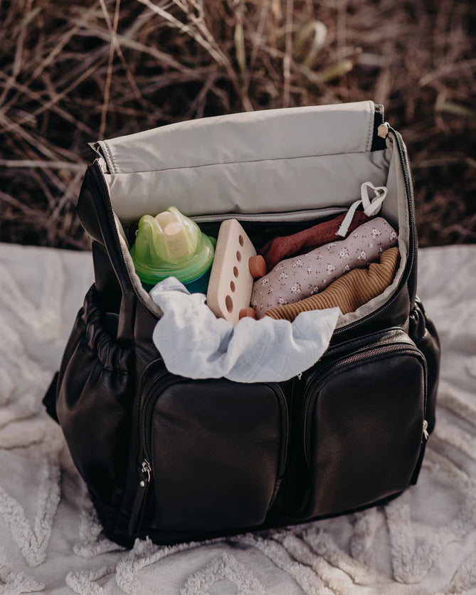 Black Faux Leather Backpack - OiOi