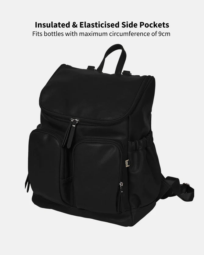 Black Faux Leather Backpack - OiOi