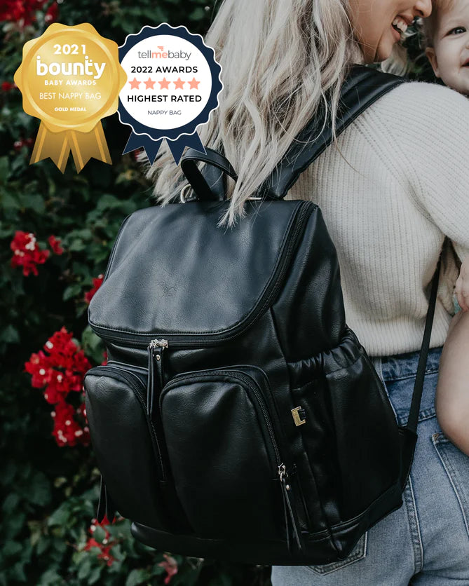 Black Faux Leather Backpack - OiOi