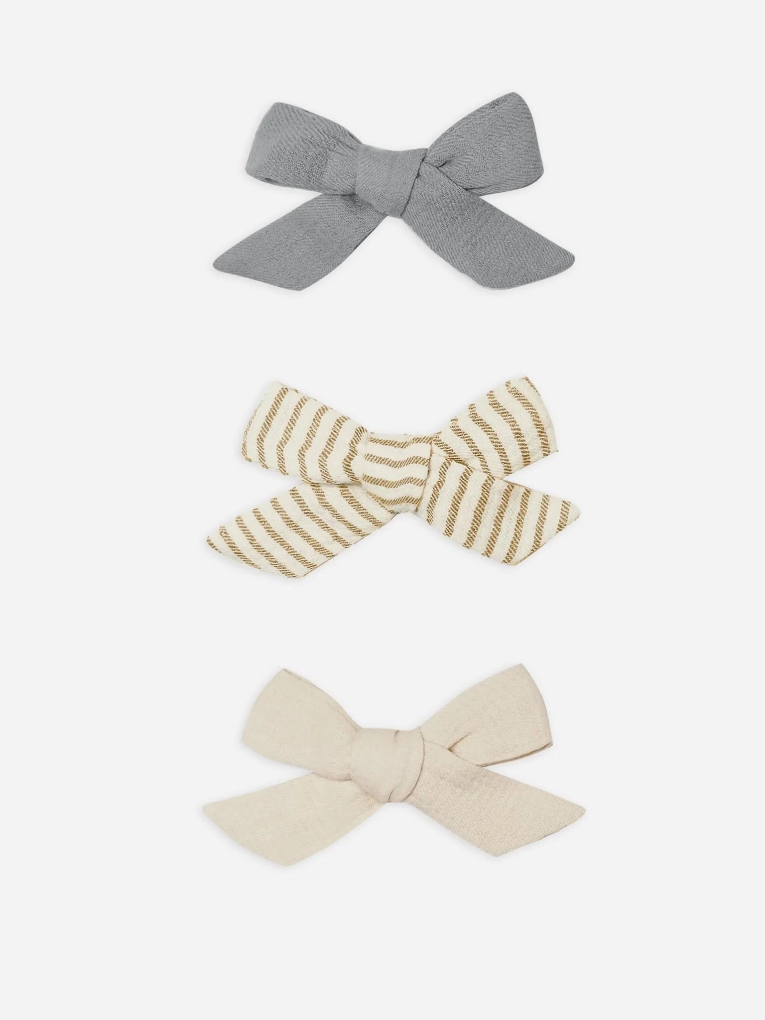 Quincy Mae Bow W. Clip Set - Washed Indigo/Natural/Ocre Stripe