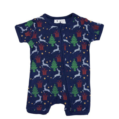 Korango Navy Modal Xmas Short Sleeve Zip Romper