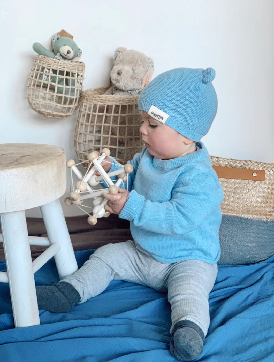 Ponchik Bear Beanie - Mist Speckle Knit