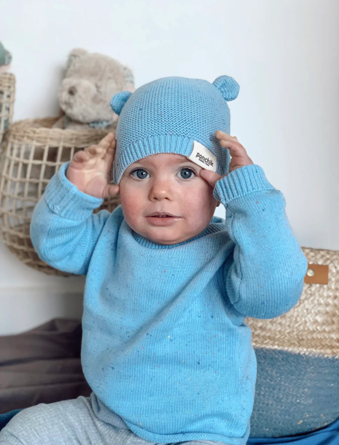 Ponchik Bear Beanie - Mist Speckle Knit