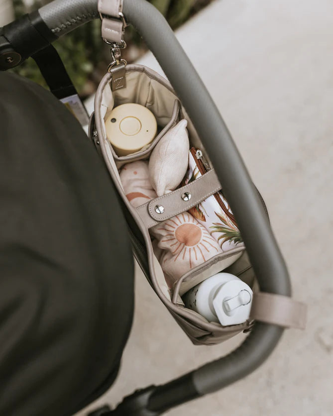 Oi Oi Faux Leather Stroller Organiser/Pram Caddy - Taupe