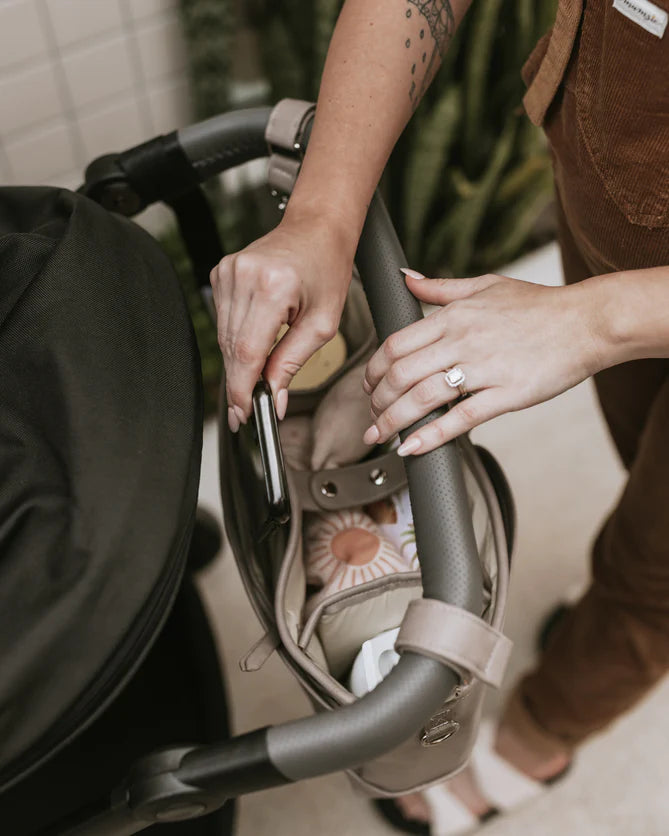 Oi Oi Faux Leather Stroller Organiser/Pram Caddy - Taupe