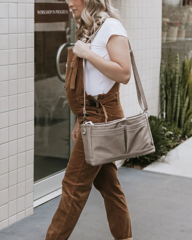 Oi Oi Faux Leather Stroller Organiser/Pram Caddy - Taupe