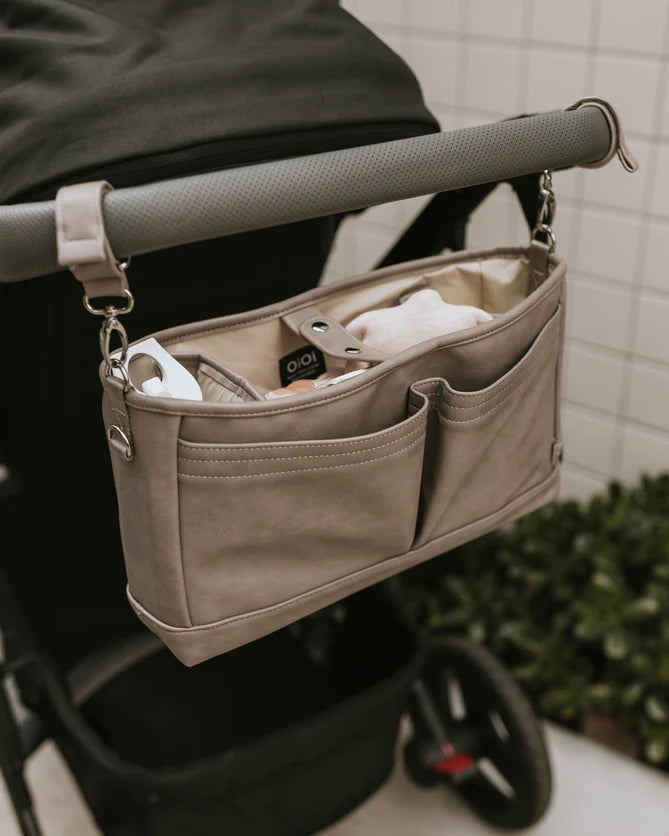 Oi Oi Faux Leather Stroller Organiser/Pram Caddy - Taupe