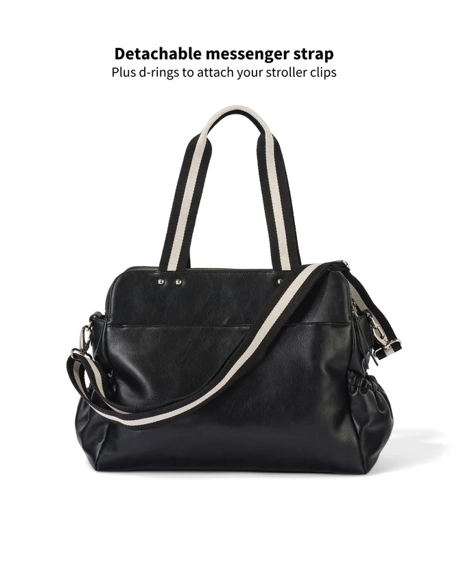 OiOi Triple Tote Nappy Bag - Black Vegan Leather