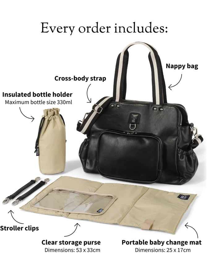 OiOi Triple Tote Nappy Bag - Black Vegan Leather