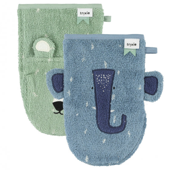 Trixie Washcloths 2-pack - Mr. Polar Bear + Mrs. Elephant